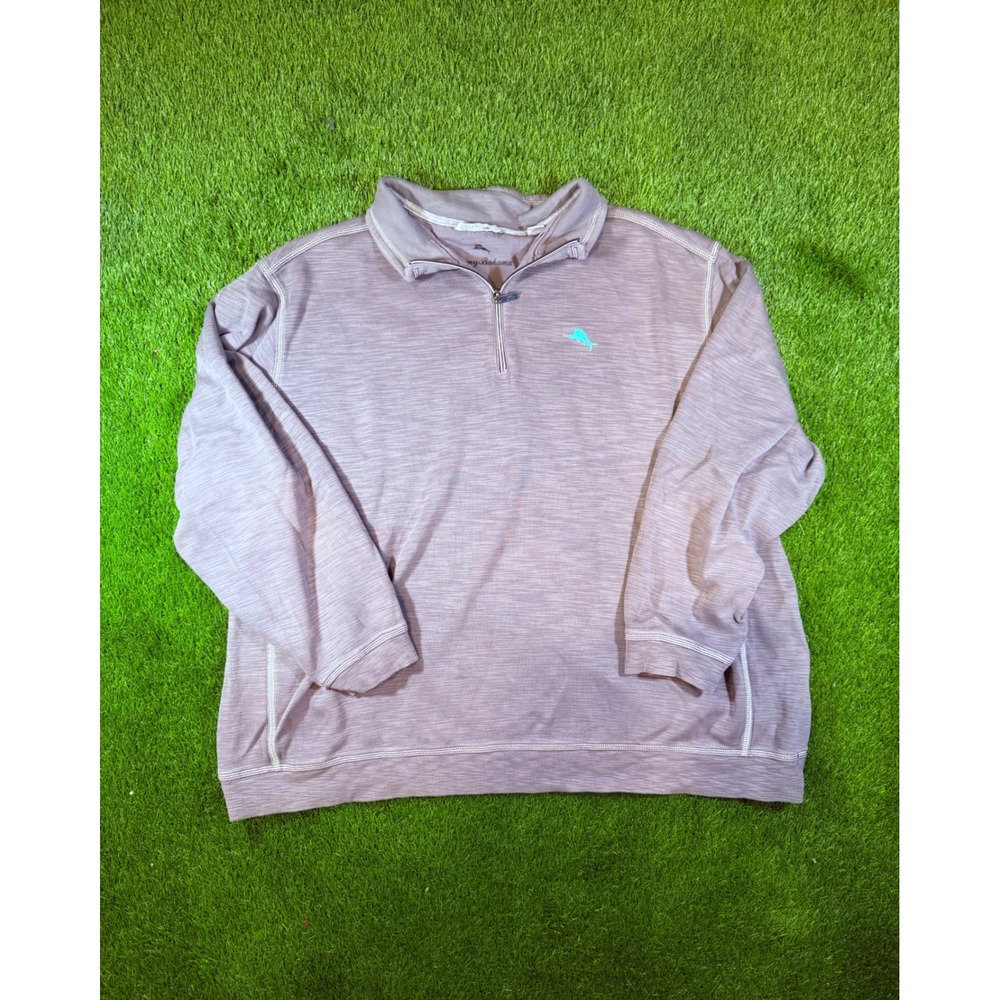 Tommy Bahama Mens 4XLB Quarter Zip Pullover Faded Purple Slub Knit Sweater
